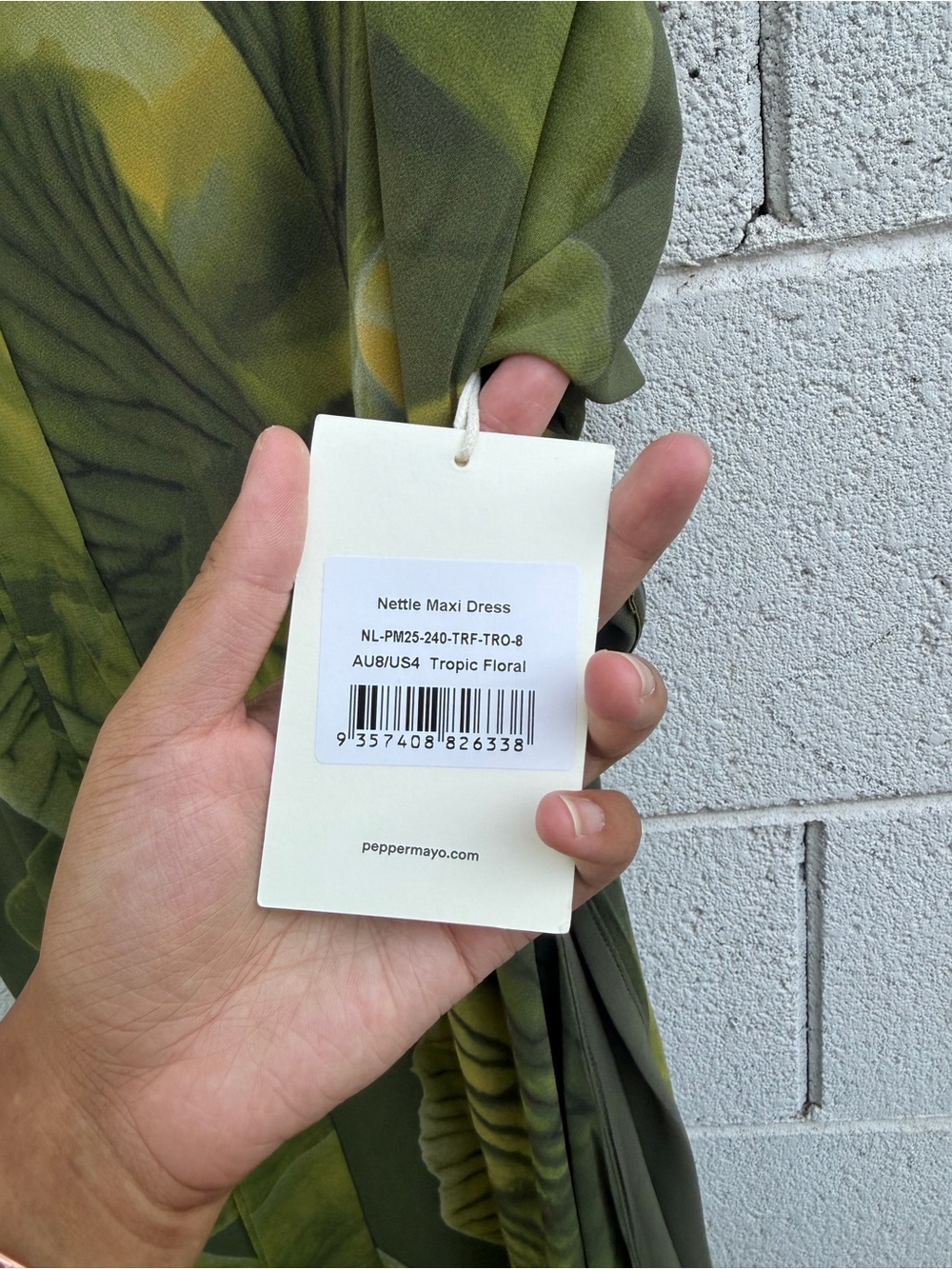 Peppermayo Nettle Maxi Dress Olive Green Floral Strapless Column - Picture 4 of 4